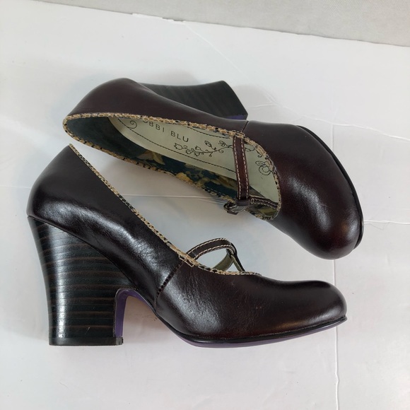Bobbi Blu Access Brown Leather Strapped Wedge round toe Carlota gently used - Picture 3 of 8